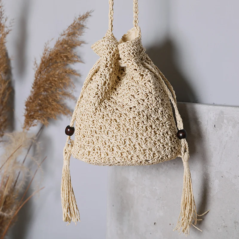 

Summer Raffia Bags Straw Women Bucket Ladies Crossbody Bag Crochet Woven Women`s Small Tote Beach Vacation Handmade Sea Handbag