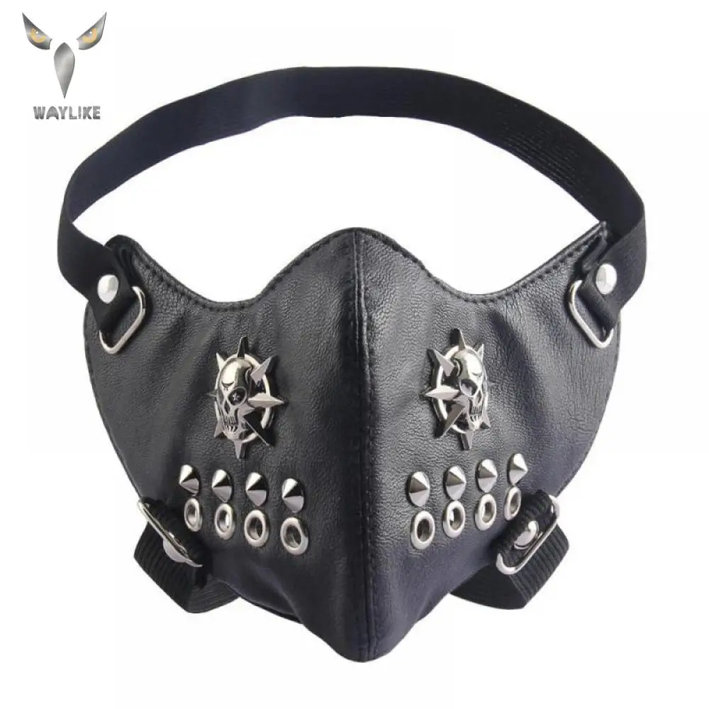 

WAYLIKE Halloween Cool PU Motorcycle Face Mask Punk Rivet Half Face Mask Halloween Cosplay Party Leather Mask Rock Style Mask