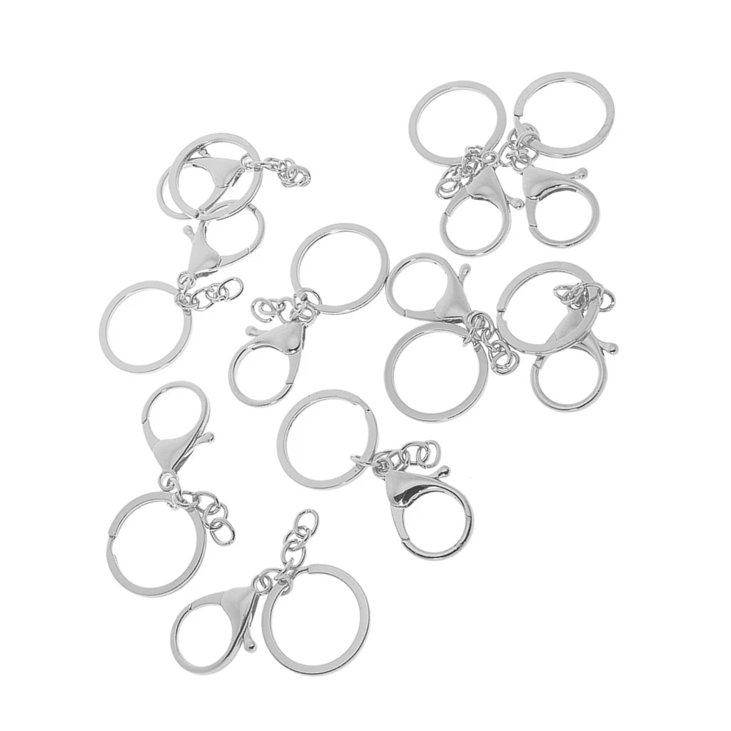 

10 серебряных застежек-карабинов, поворотные зажимы, карабины, сумка, кольцо для ключей 3 см