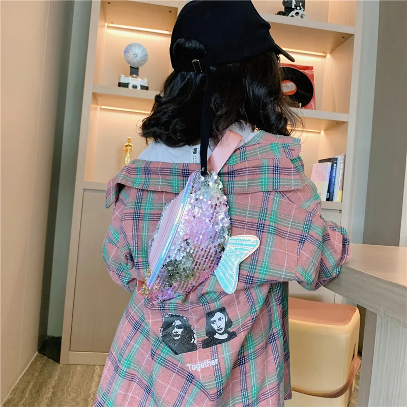 Модная поясная сумка с блестками для девочек сумки на ремне Детские поясные