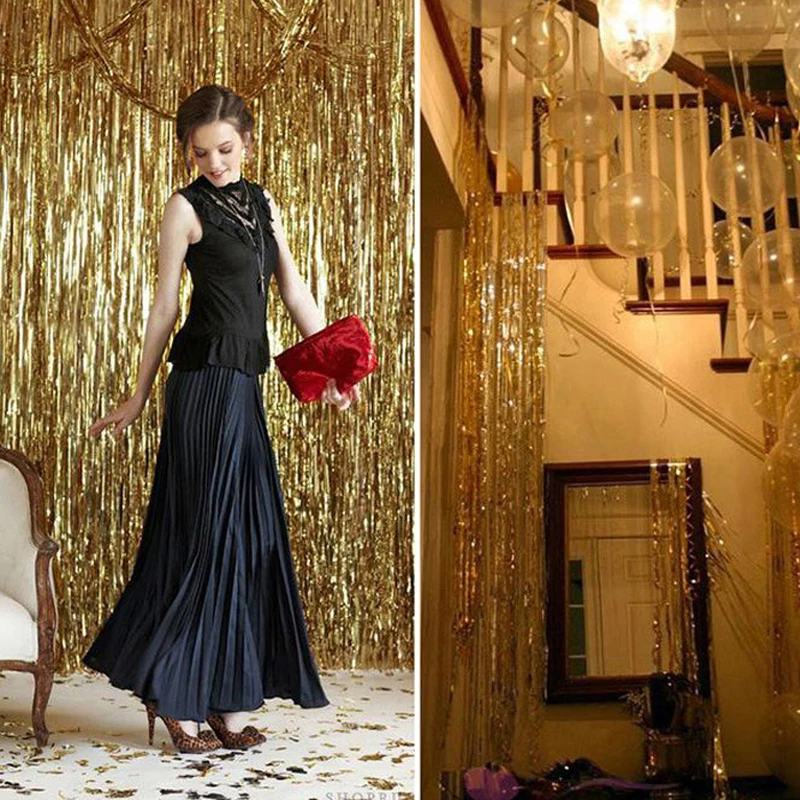 Золотой Розовый Радужный Блестящий Фон фольга бахрома занавеска с блестками