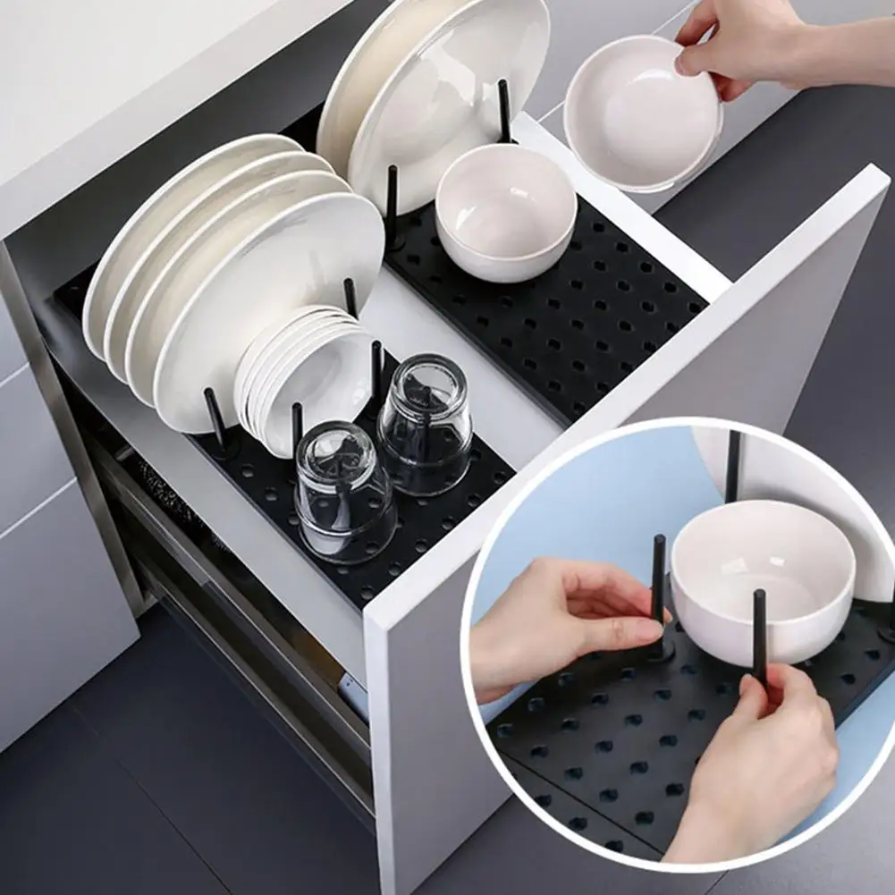 

1Set Adjustable Telescopic Drain Rack Countertop Split Non-Slip Rack Storage Retractable Accessory Organizer Dish Drain Kit E6O8