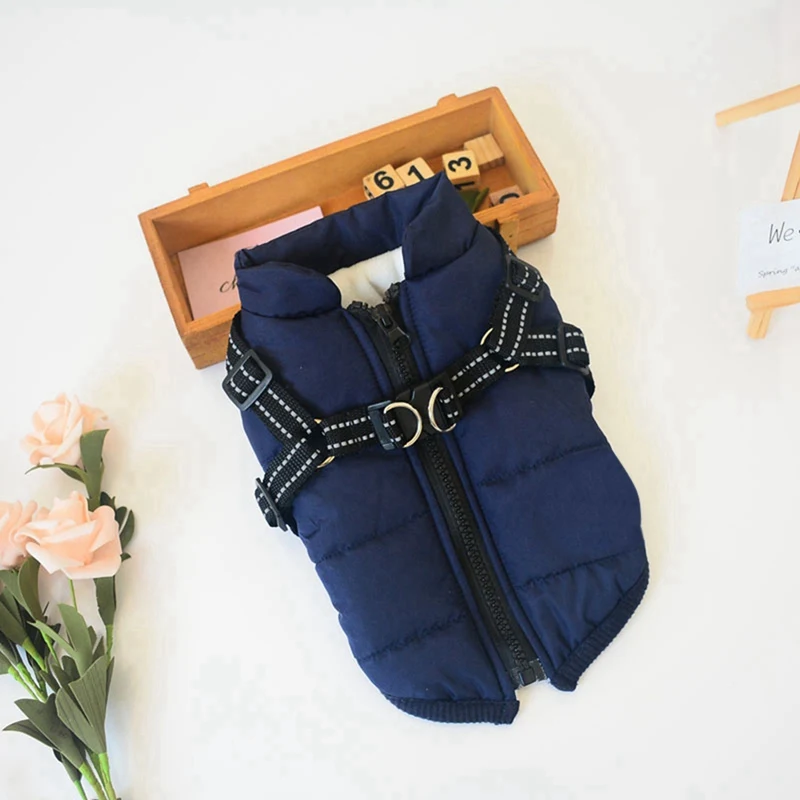 

2 In 1 Pet Autumn Winter Sleeveless Skiing Costume Cotton Padded Vest With Durable Chest Strap Harness
