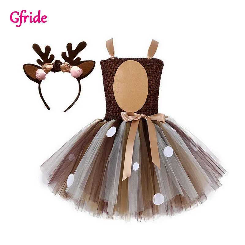 Christmas Little Girls Eve Xmas Dress up Party Dresses Kids Deer Animal Costume New Year Tutu with Headband 2-8 Years | Тематическая