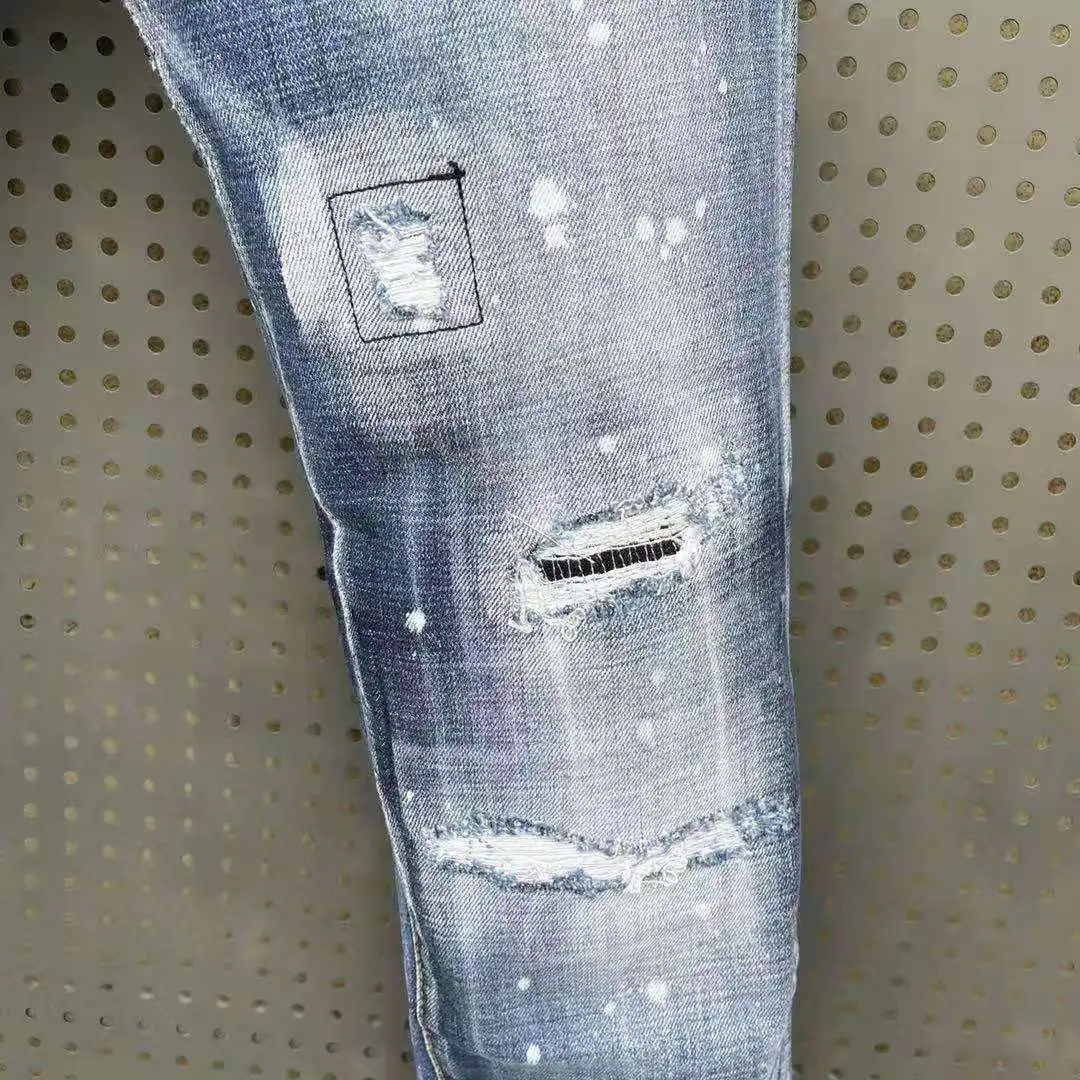 New DSQUARED2 Men/Women Wash Water Hole Patch Wild Cloth Splash Ink Paint To Make Old Blue Jeans 068