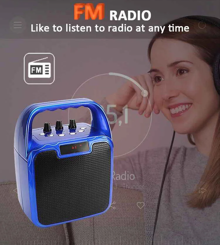 Перезаряжаемый усилитель беспроводной микрофон караоке 15 Вт Bluetooth динамик