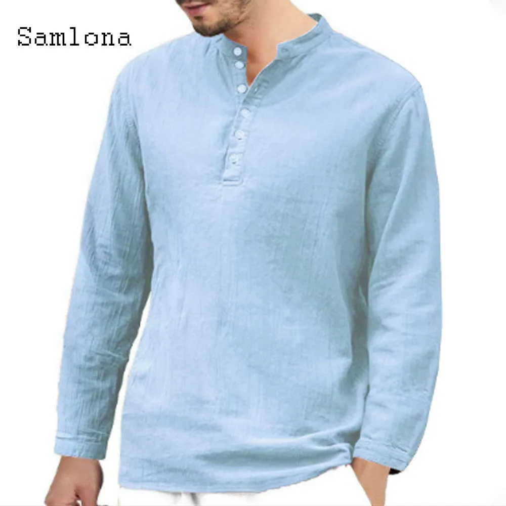 2021 Single Breasted Tops Men Summer Blouse Sexy Mens Clothing Solid Long Sleeve Casual Pullovers Linen Shirt blusas Homme Ropa