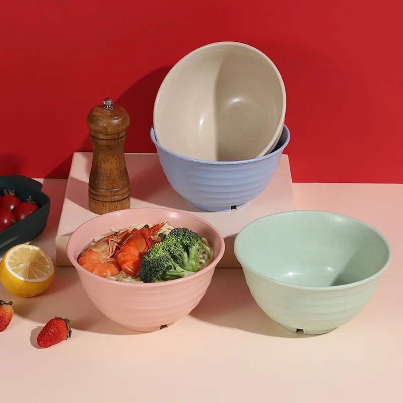 

1-4pcs Large Capacity Wheat Straw Rice Bowl Sets Tableware Dessert Rice Ramen Bowl Fruit Salad Mixing Bowl With Anti-heat Bottom