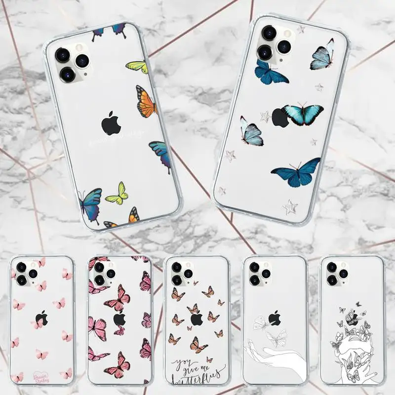 

Flying beautiful butterfly art Phone Case Transparent for iPhone 7 8 11 12 13 mini pro X XS XR MAX Plus