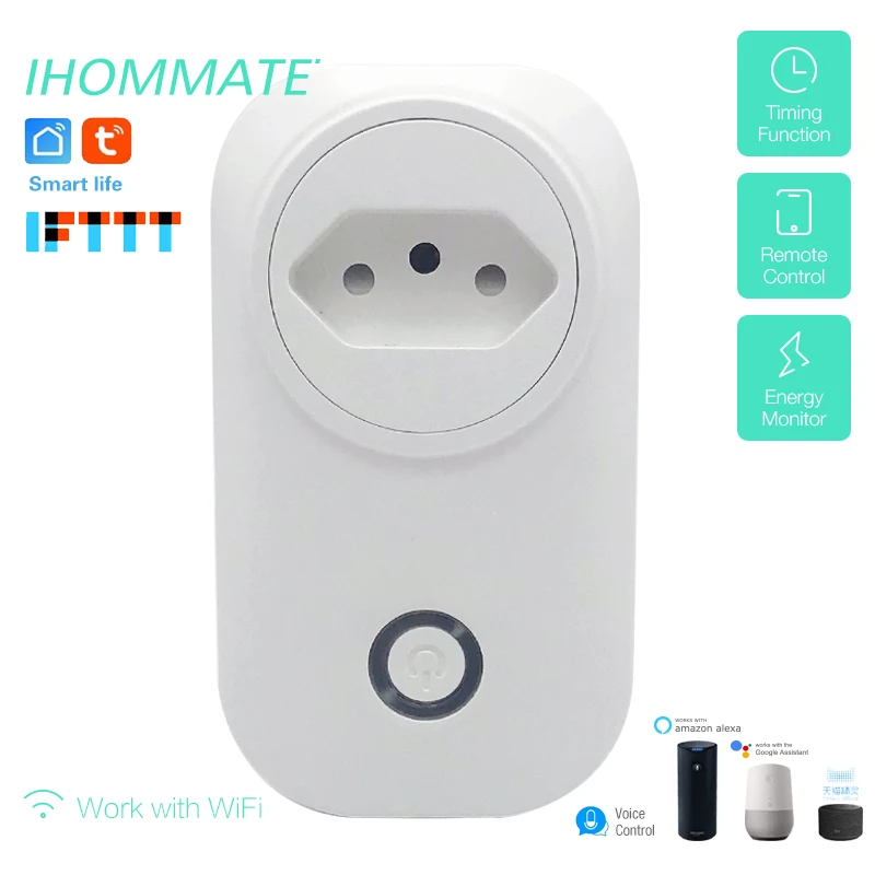 16A wifi умная бразильская вилка монитор питания BR розетка Беспроводная Голосовое