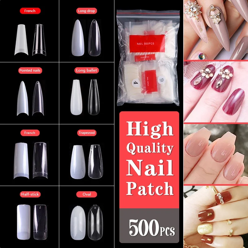 

Накладные ногти, натуральные прозрачные накладные ногти, 500/600 шт.