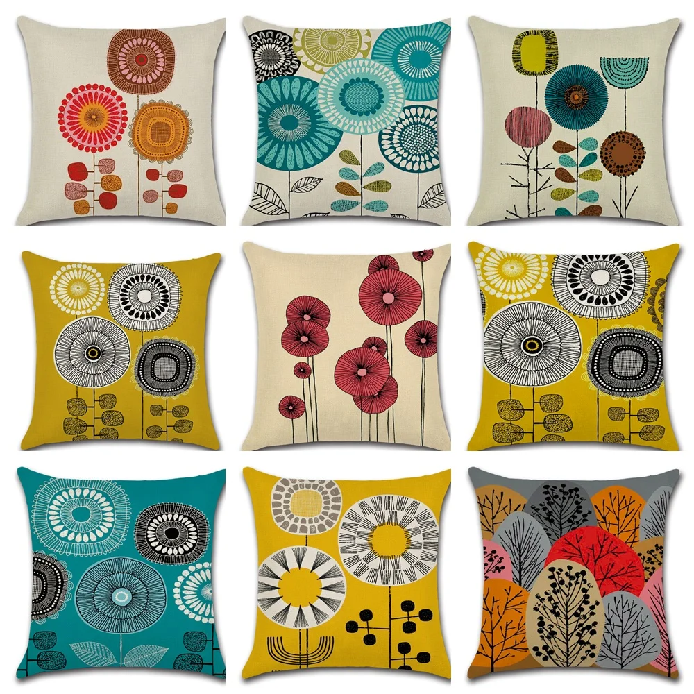 

Abstract Geometric Flower Series Printing Pillowcase Home Decorative Linen Plant Sofe Bed Cushion Cover Car Waist Pillow Case