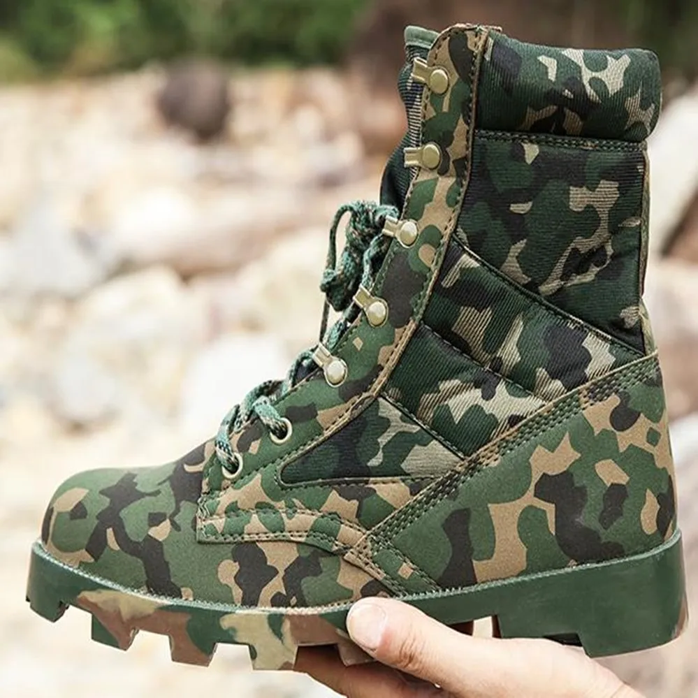 Мужские армейские камуфляжные ботинки черные на шнуровке водонепроницаемые