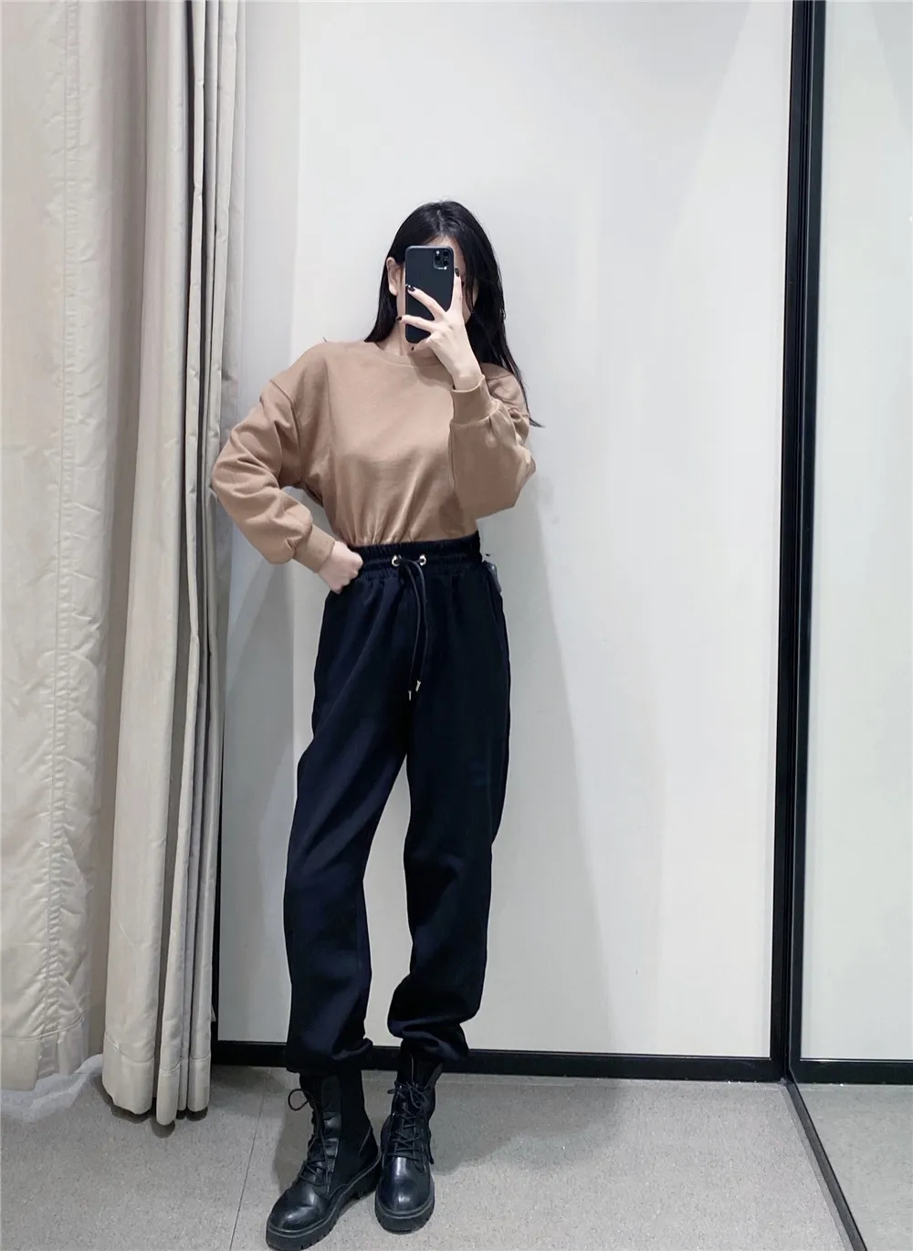 

2021 autumn and winter new fashion women's trousers elastic tie pure color versatile sports fashion casual jogging pants