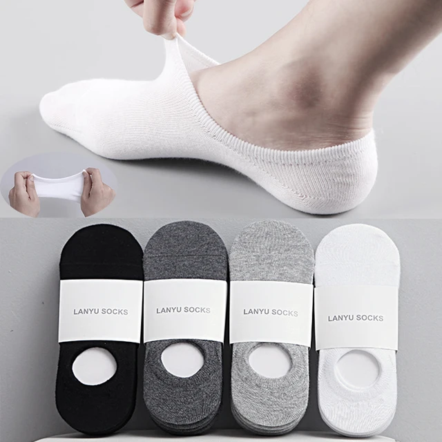 5Pair / Lot Fashion Happy Men Boat Socks Summer Autumn Non-slip Silicone Invisible Cotton Socks Male Ankle Sock Slippers Meia