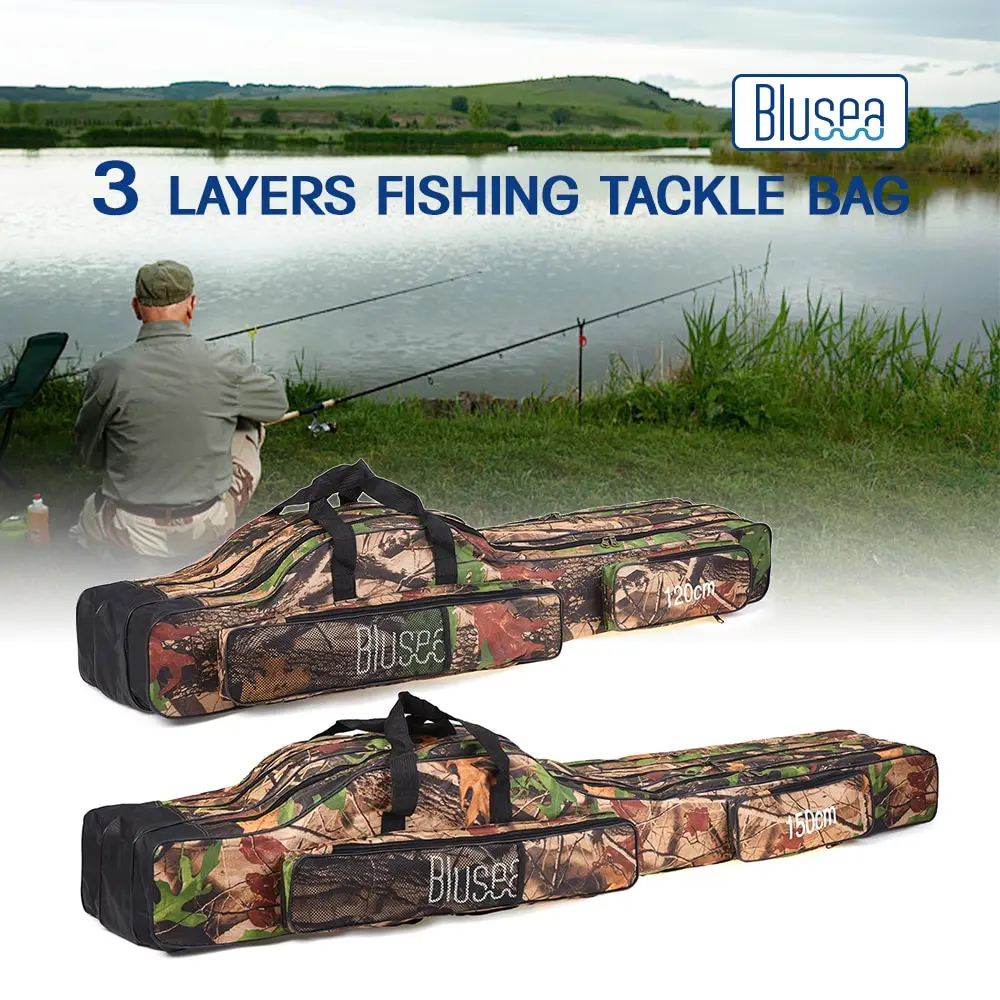 

Blusea Portable Folding Fishing Rod Reel Bag 120cm/150cm 3 Layers Fishing Bag Fishing Tackle Carry Bag Case Travel Storage Bag