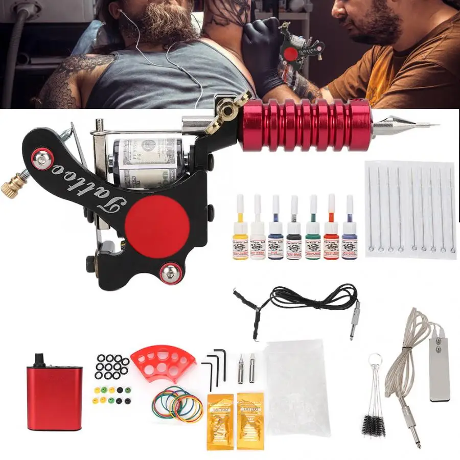Оборудование для татуировки Полный комплект иглы ручка педаль пигмент крюк