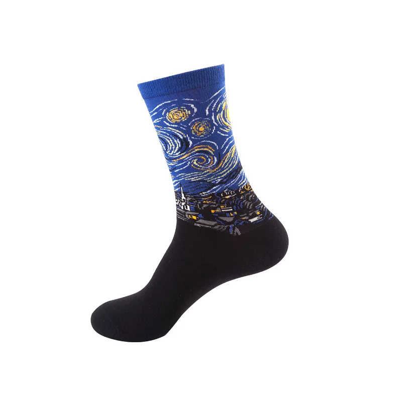 

6 pairs of oil painting socks European and American adult fashion socks for men and women spring and autumn socks pure cotton