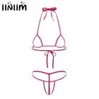Женский пикантный комплект нижнего белья iiniim, микро ажурное микро бикини с открытой чашкой, самозавязывающийся бюстгальтер с трусиками, летняя купальная одежда