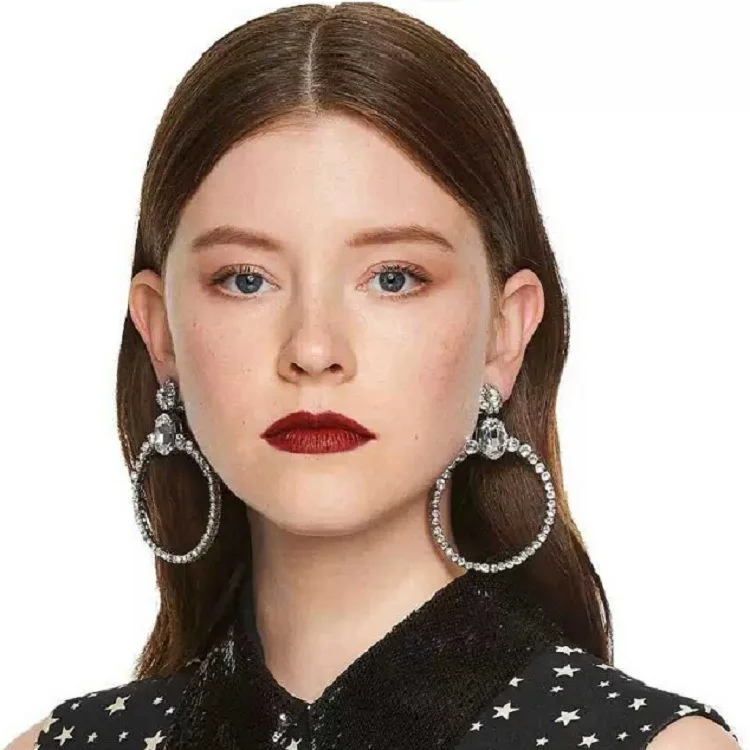 

Fashion big exaggerated fashion Flash geometric round personality flower pierced earrings