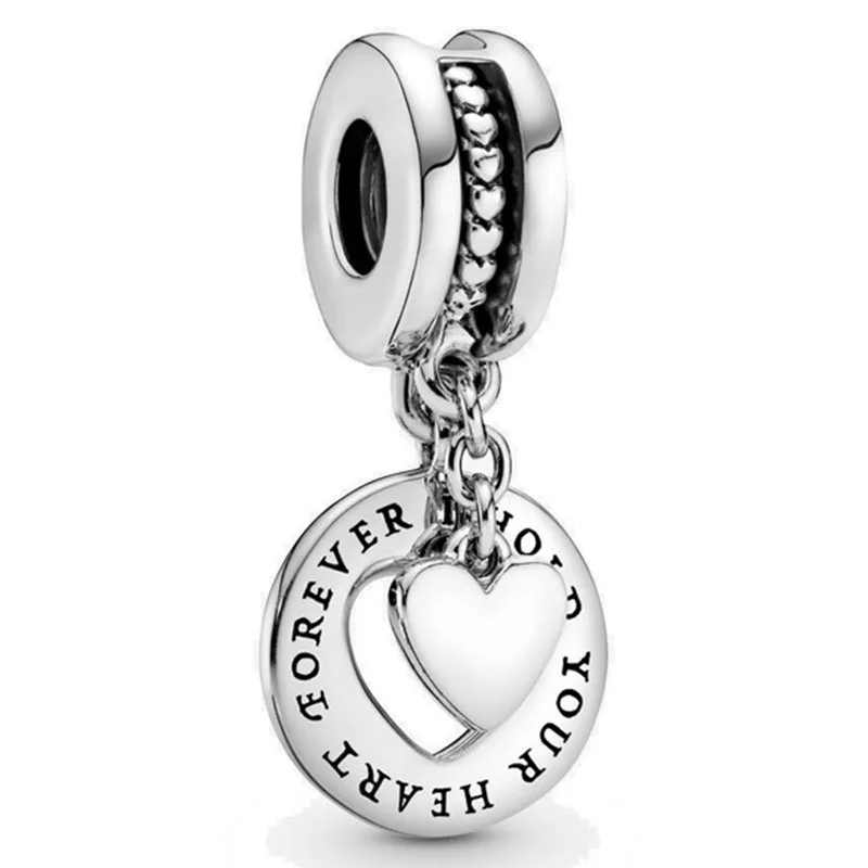 

Original 925 Sterling Silver Charm Creative Round And Heart Pendant Fit Pandora Women Bracelet & Necklace Diy Jewelry