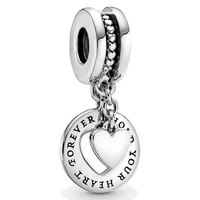 original 925 sterling silver charm creative round and heart pendant fit pandora women bracelet necklace diy jewelry