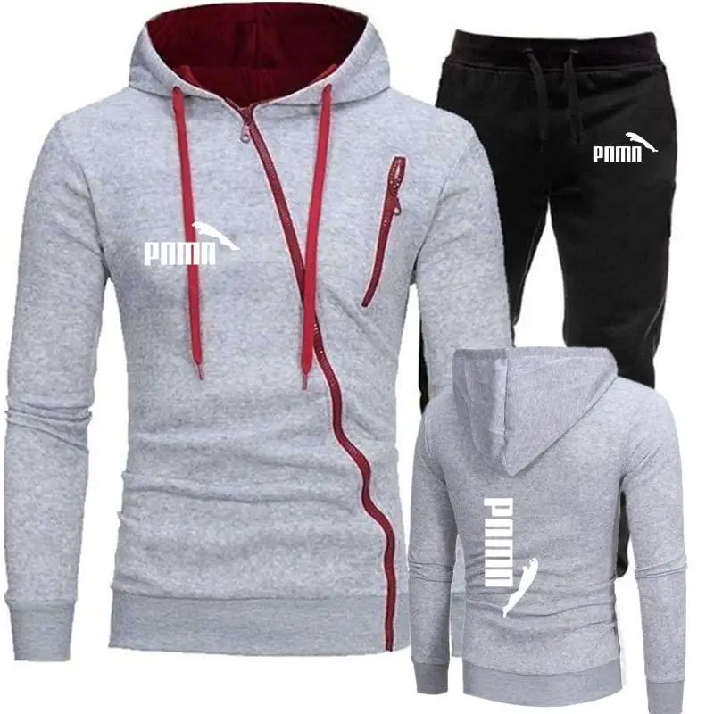 

Tracksuit Men Autumn Sportwear Fashion Mens Hip Hop Set 2PC Zipper Hooded Sweatshirt Jacket+Pant Suit 2020 New