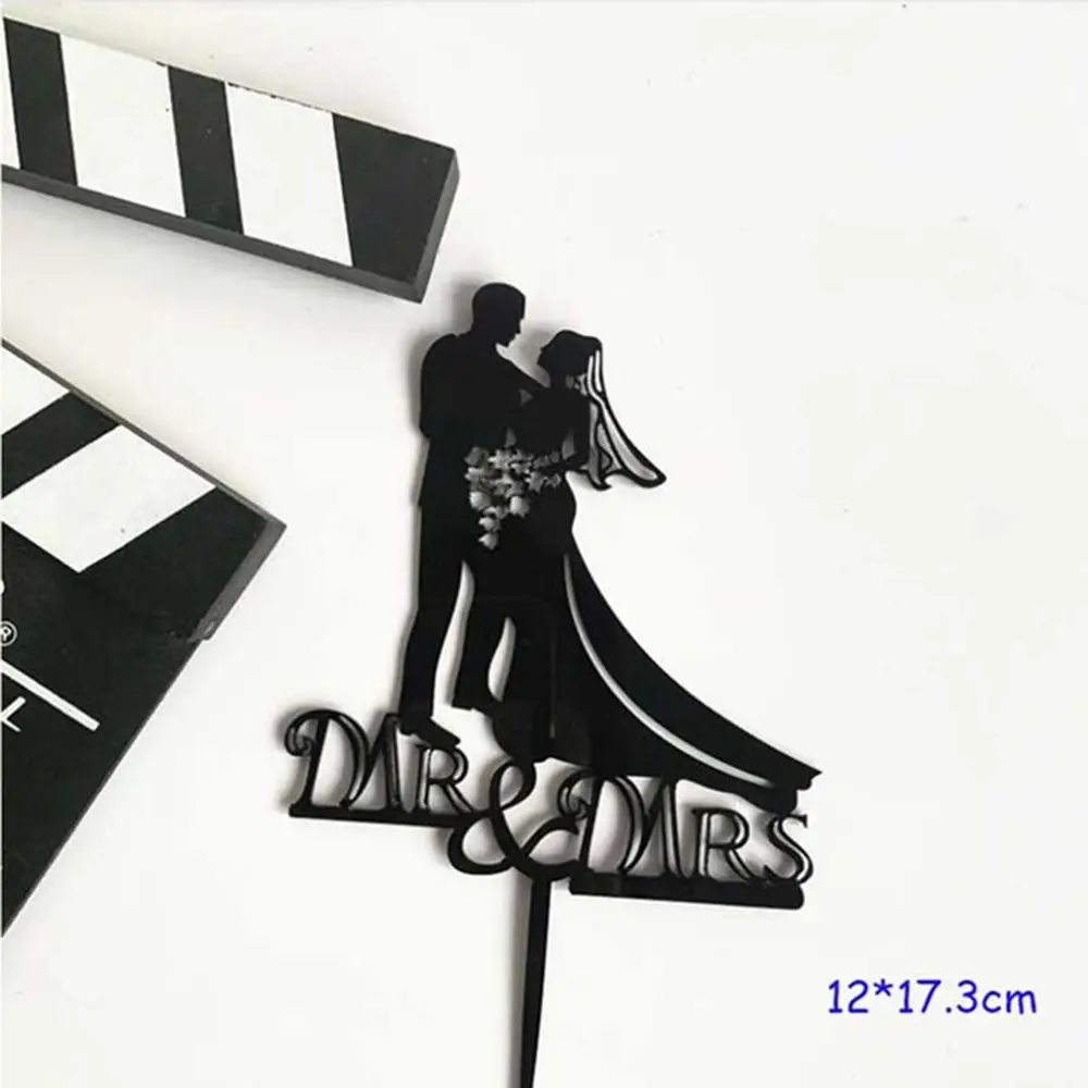 Креативные топперы для торта, жениха и невесты, Mr Mrs, украшения для свадебного торта, свадебные вечерние принадлежности, акриловые черные золотые топперы для торта - Цвет: 7