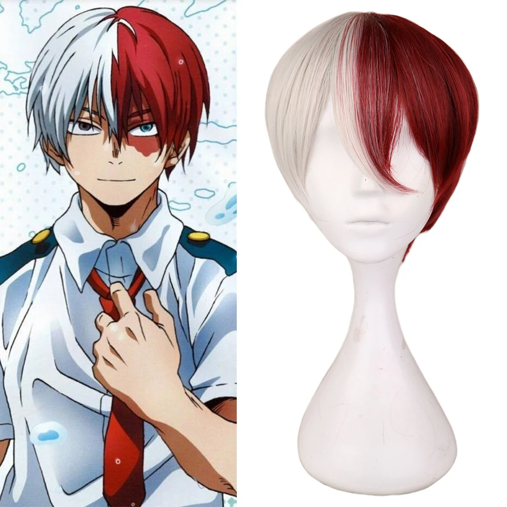 

Anime My Hero Academia Cosplay Wig Men Todoroki Shouto White And Red Hairs Party Cosplay Cool Boy Synthetic Hair Wigs