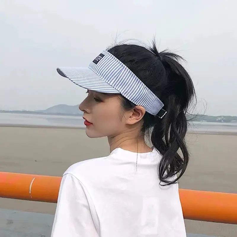 

2021 New Beach Sun Visor Hat UV Protection Korean Style Visor Cap INS Summer Hat For Women Navy Stripe Girl Tennis Caps Student
