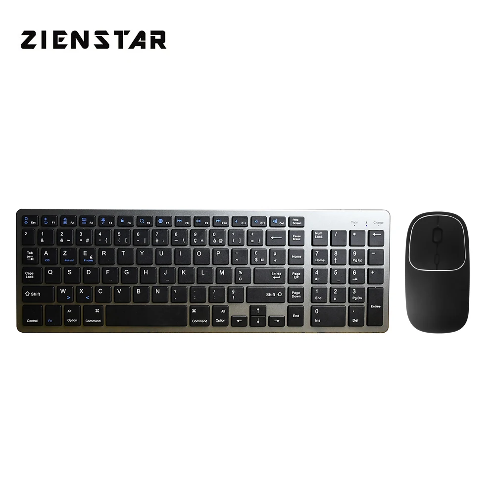 

Клавиатура Zienstar AZERTY с Bluetooth и мышью, французский перезаряжаемый