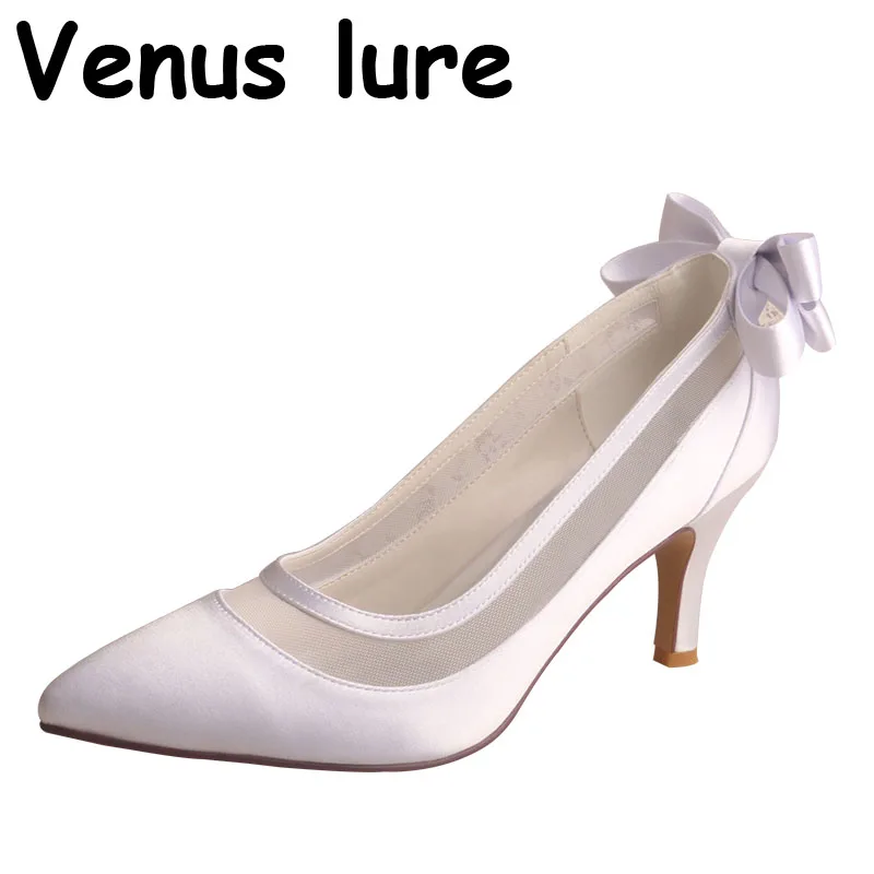 

Custom Handmade Pointed Toe atiletto Heels Ivory Satin Bridal Wedding Shoes Dropshipping