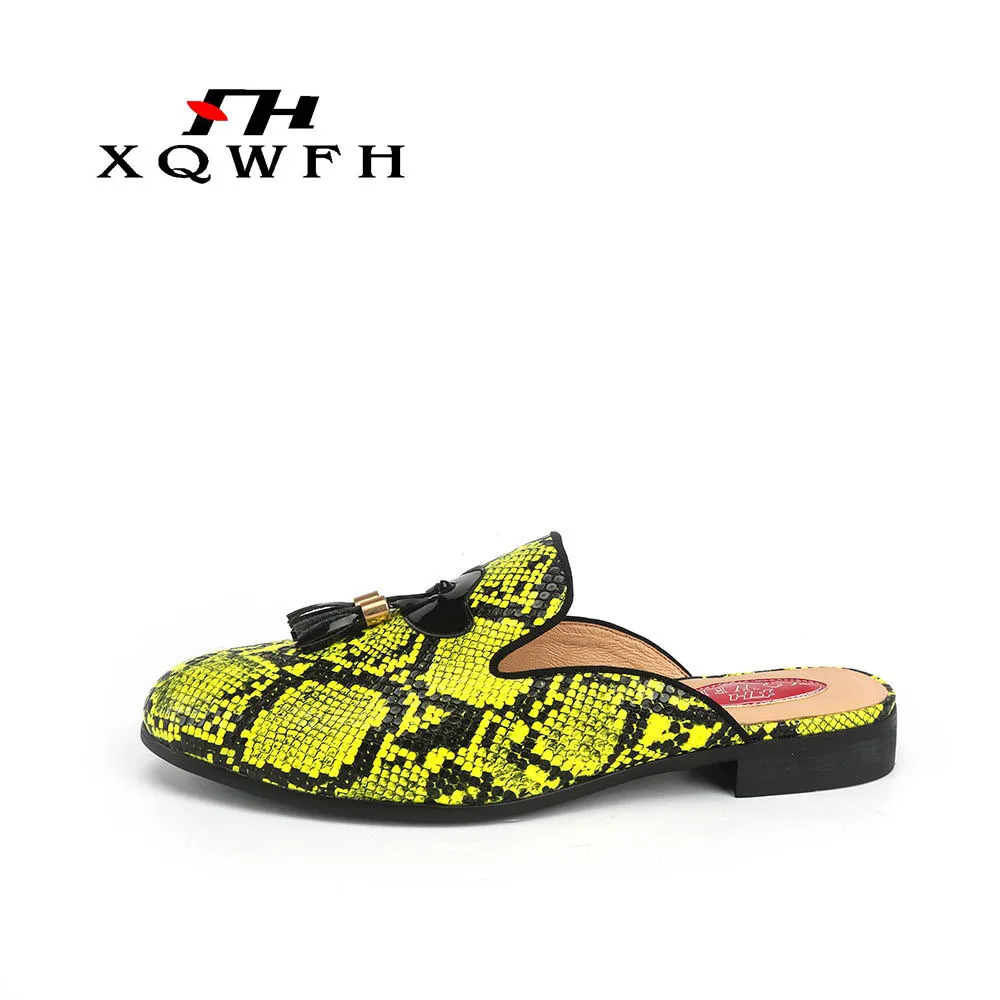 Новый стиль ручной работы для мужчин Тапочки с принтом змеиная кожа Мужские