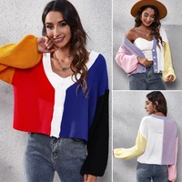 2022new spring autumn womens fashion v neck cropped cardigan sweater ladies loose casual sweater female long sleeve short coat