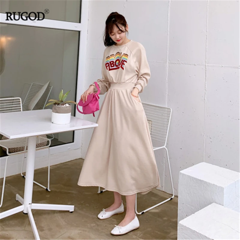 RUGOD 2019 Новое Осеннее женское платье свитер лоскутное поддельное из двух частей О