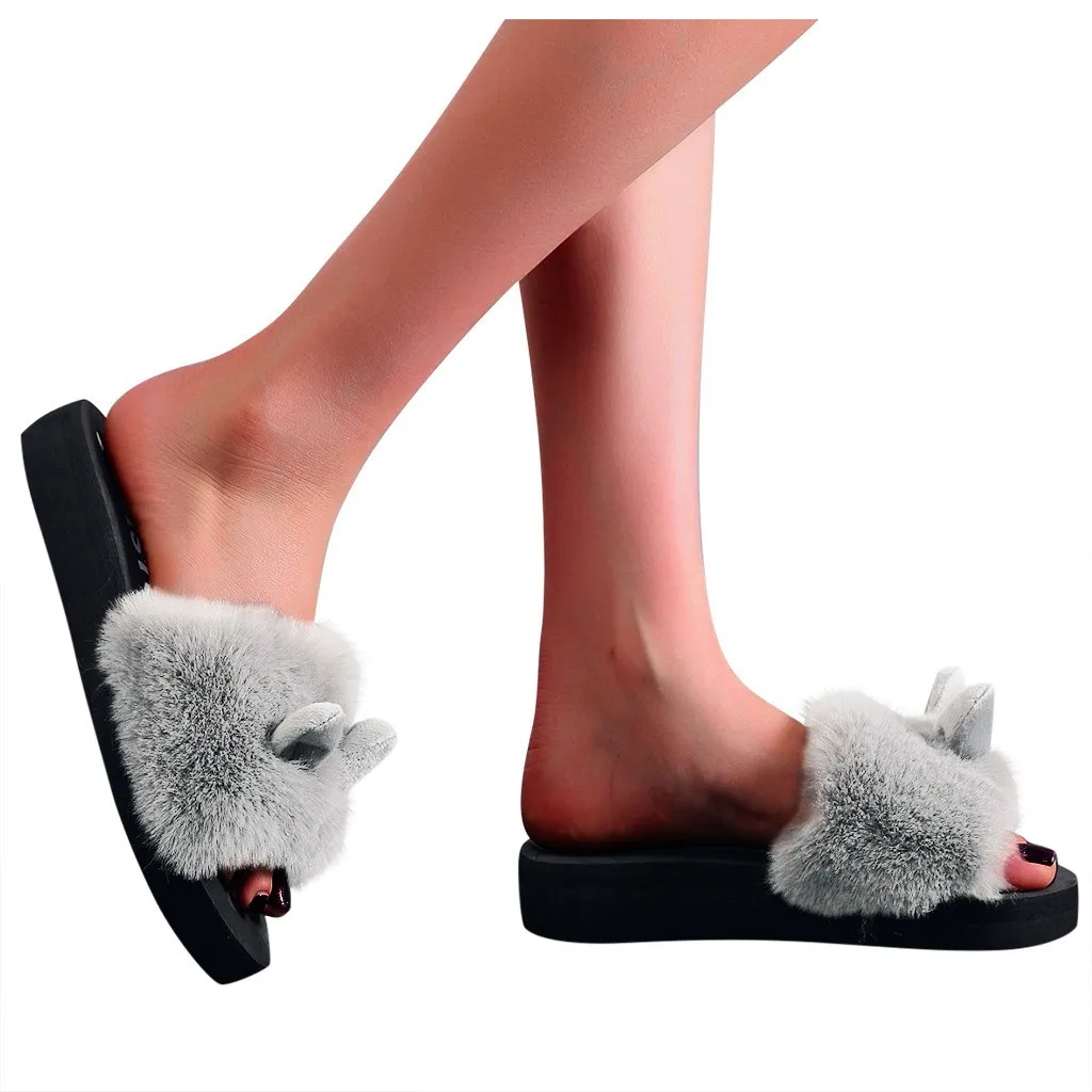 Сандалии женские домашние с кроличьими ушками мягкие без застежки открытый