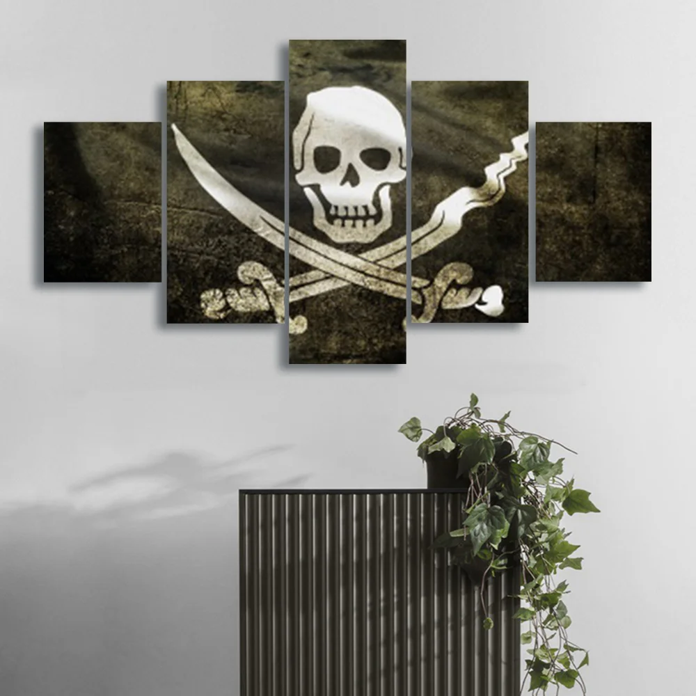 

Canvas Painting 5 Panel Skull Pirate Decoration Pictures So Cool Posters and Prints Wall Art Picture Retro Home Decor