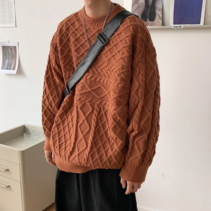 

Winter Oversize Sweater Men Warmth Fashion Retro Knitted Pullover Men Korean Loose Casual Long-sleeved Sweater Mens Jumper