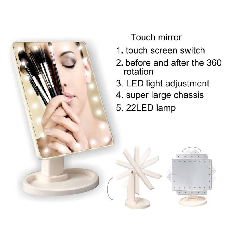 LED Touch Screen Makeup Mirror Professional Vanity Mirror With 22 LED Lights Beauty Adjustable 360 Countertop Degree Rotation