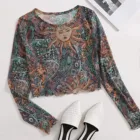 Женская футболка в стиле Харадзюку 2021 Женская мода Марка Sun Moon напечатанная прозрачной сетки с коротким рукавом Футболка с круглым вырезом и топ, футболка, рубашка Femme