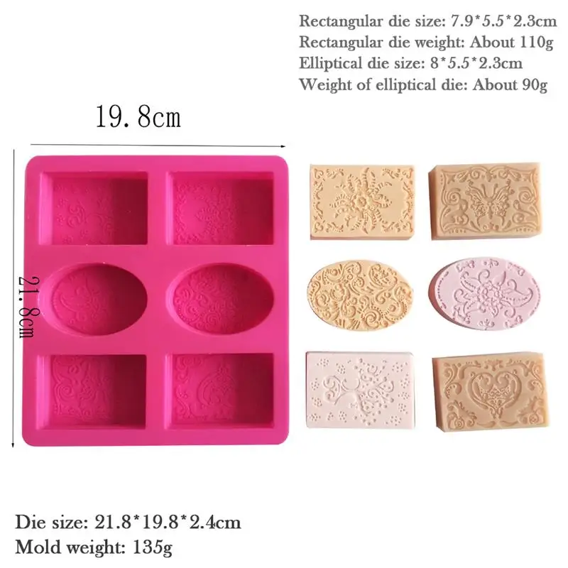 

6 Cavity Rectangle Oval Silicone Soap Mold Handmade Craft Making Bathroom Soap For Home