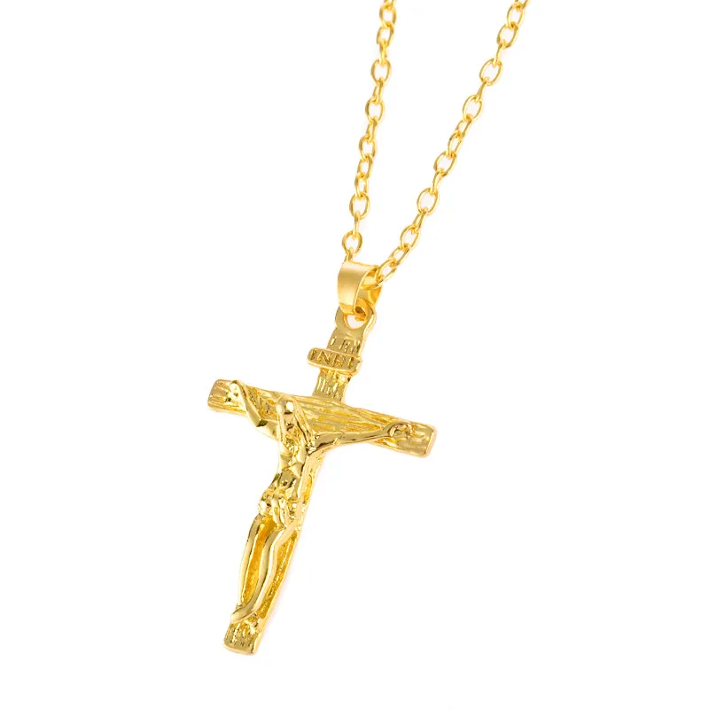 Gold wt Thin Chain Новинка, модное ожерелье из нержавеющей стали с распятием Иисуса, Мужская Золотая и серебряная религиозная цепочка с крестом, подвеска украшения подарки для мужчин - Окраска металла: Gold wt Thin Chain