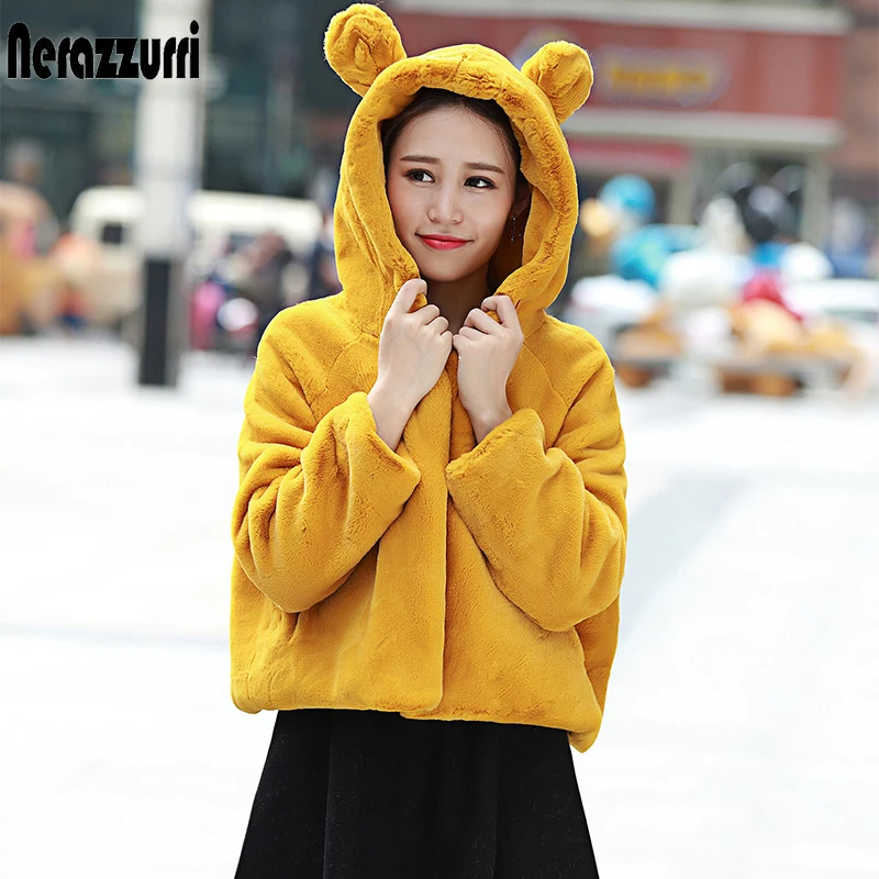 Nearzzurri Зимнее теплое пушистое женское пальто из искусственного меха оверсайз Kawaii