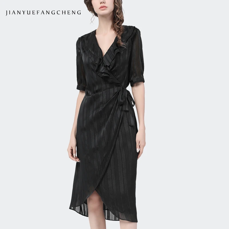 Модное женское летнее шифоновое Полосатое платье длиной до середины Длина с