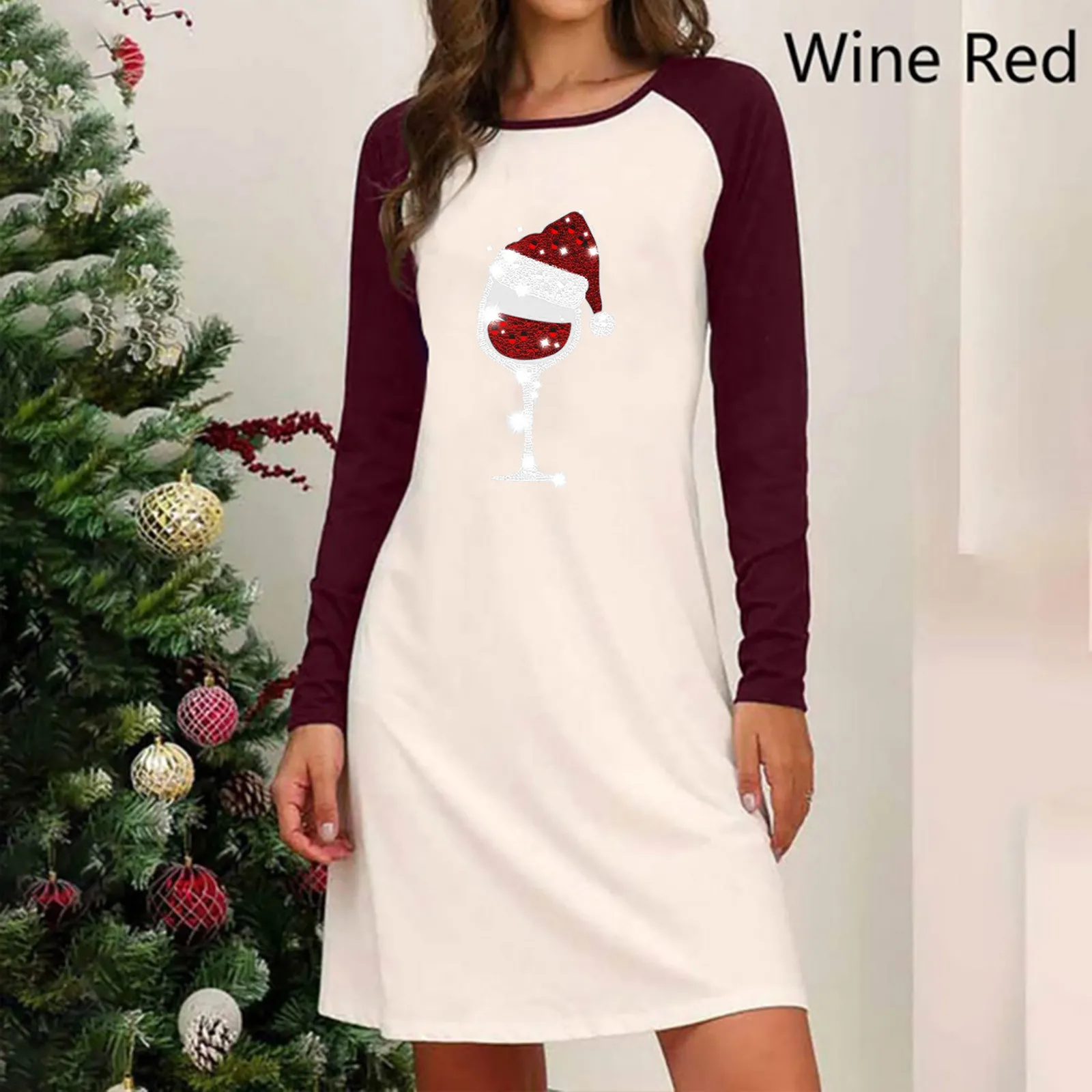 

Модные женские мини-платья с рождественским принтом, круглым вырезом, длинным рукавом, повседневное свободное осеннее женское платье, Vestidos ...