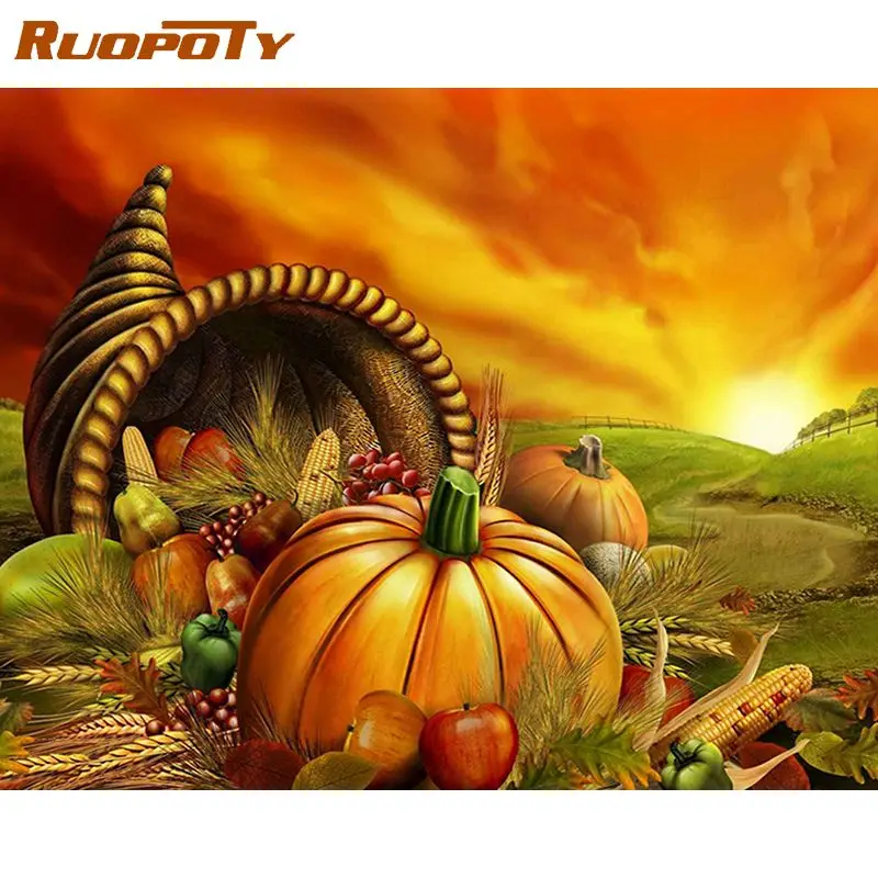 

RUOPOTY Full Sqaure Diamond Painting Sunset Art Rhinestone Diamond Embroidery Cross Stitch Landscape Mosaic Pumpkin Home Decor
