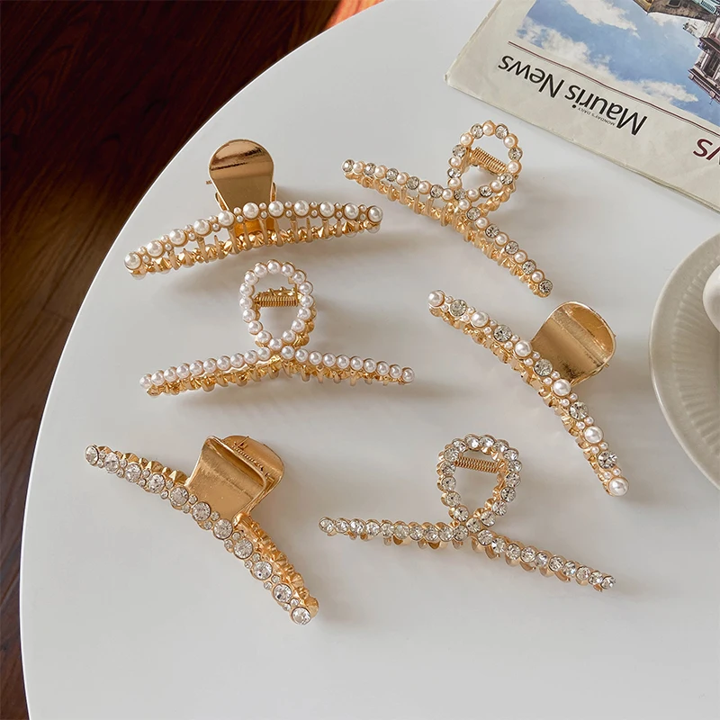

Korean Pearl Barrettes Women's Hair Clip Back Head Large Size Shark Clip Grabber Clip Headdress Elegant Graceful Hair Claw