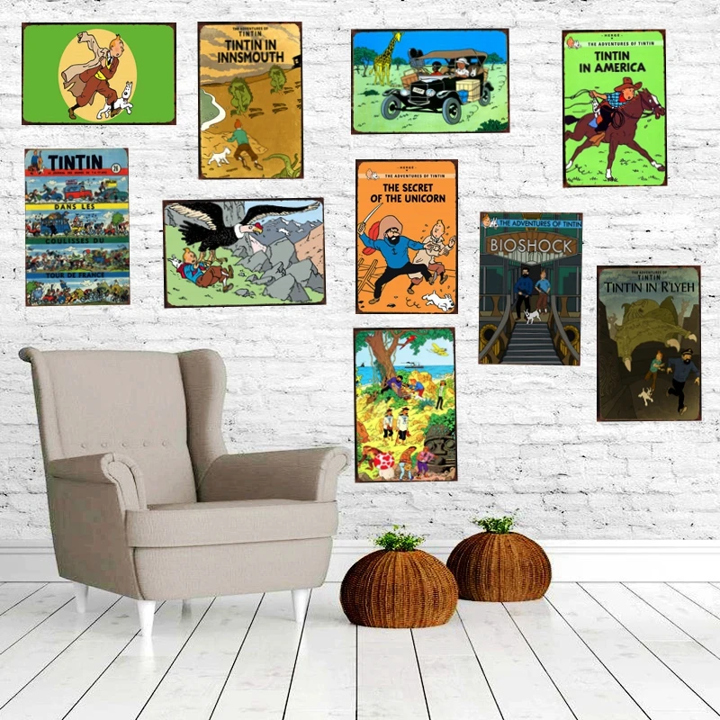 

Tintin Cartoon Movie Tin Sign Metal Plate Iron Painting Kids Room Wall Bar Home Art Craft Decor 30X20CM DU-1249