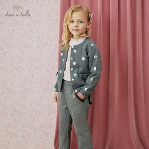 DKH14222 dave bella осеннее пальто для девочек с карманами и принтом в горошек, милые топы для детей, верхняя одежда высокого качества