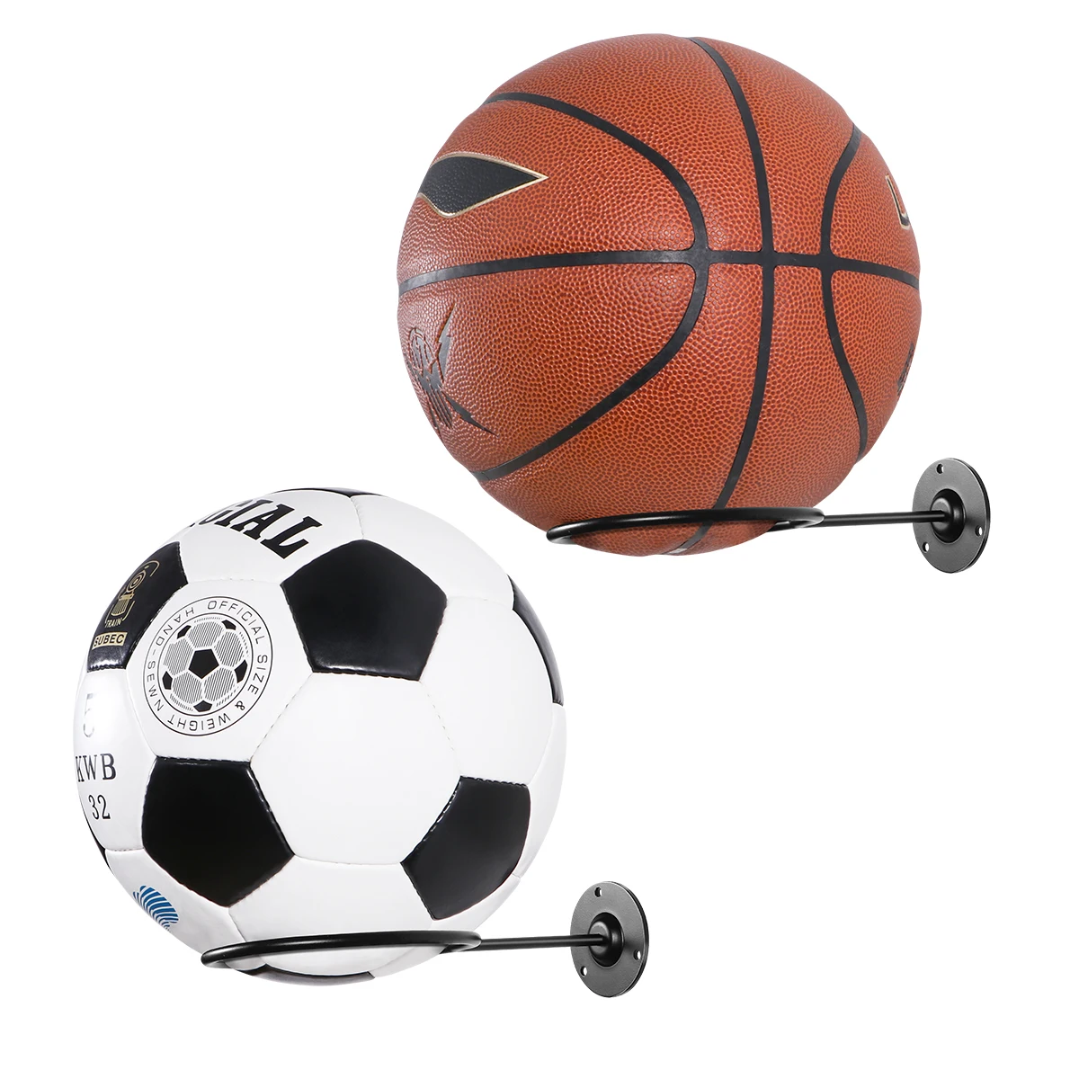 

Clispeed 2PCS Wall-Mounted Ball Holders Display Racks for Basketball Soccer Football Volleyball Exercise Ball Black Dropship